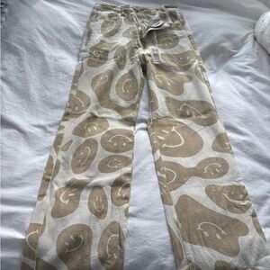 Smiley Face Patterned Wide Leg Jeans
